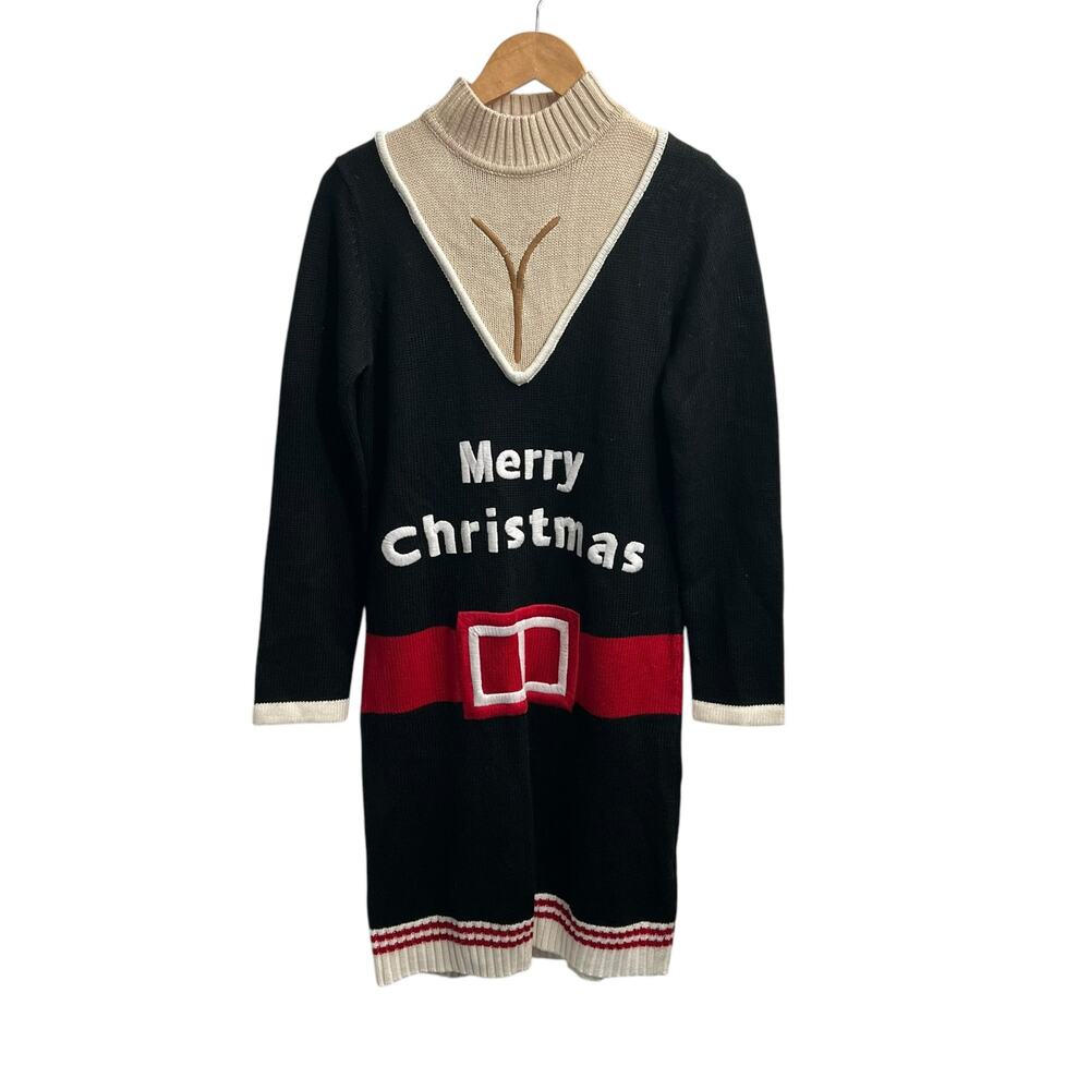 Skedouche Knit "Merry Christmas" Dress Long Sleeve 30% Wool Women's Medium-Large
